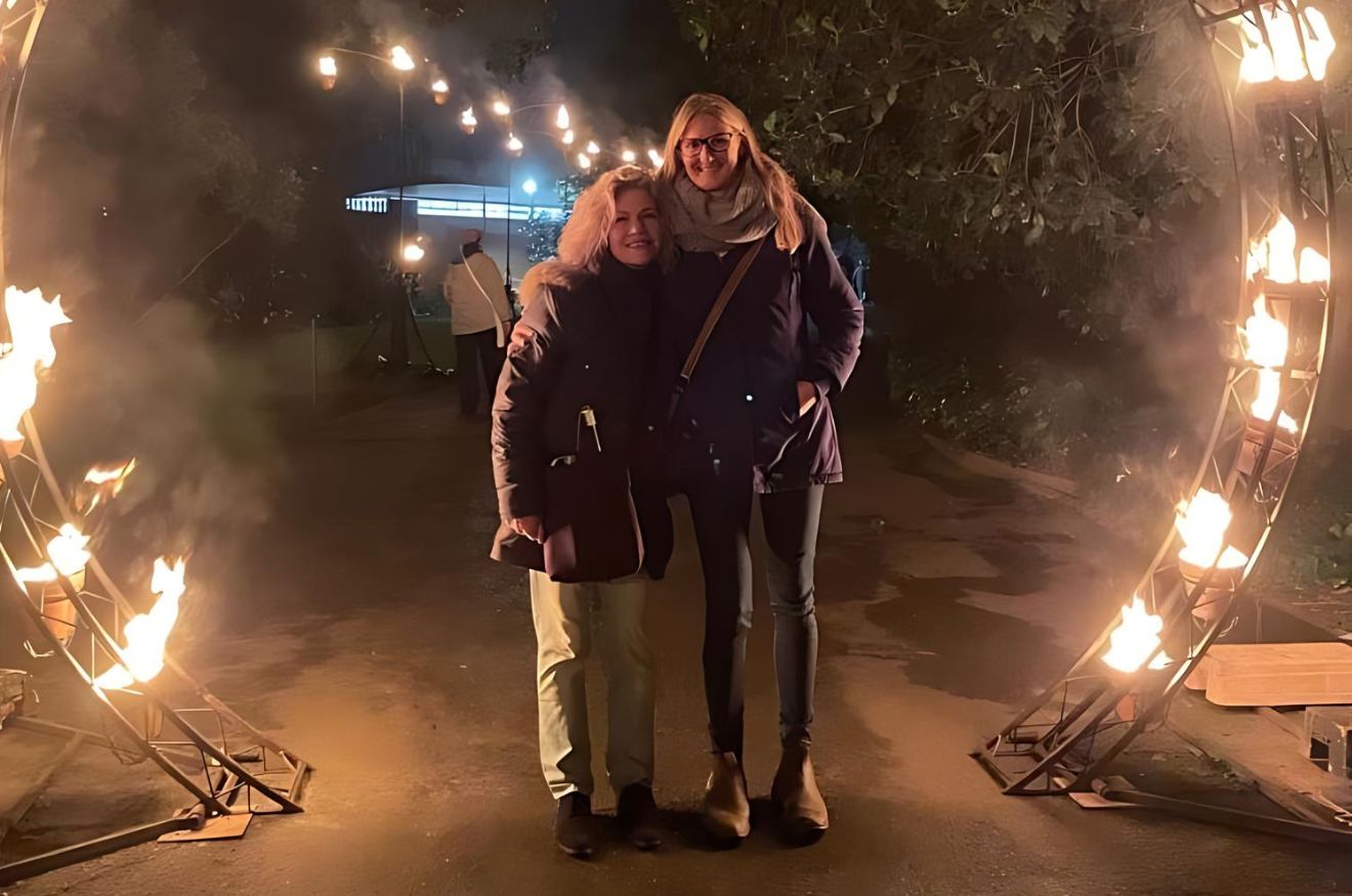 Image of Janet and Megan at The Garden of Fire at the Illuminate Festival, Adelaide Botanic Garden.